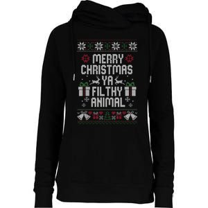 Merry Christmas Animal Filthy Ya Xmas Pajama Ugly Sweater Womens Funnel Neck Pullover Hood