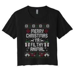 Merry Christmas Animal Filthy Ya Xmas Pajama Ugly Sweater Women's Crop Top Tee