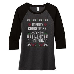 Merry Christmas Animal Filthy Ya Xmas Pajama Ugly Sweater Women's Tri-Blend 3/4-Sleeve Raglan Shirt