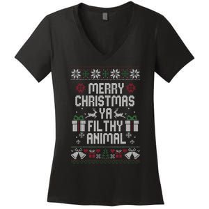 Merry Christmas Animal Filthy Ya Xmas Pajama Ugly Sweater Women's V-Neck T-Shirt