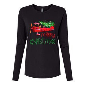 Merry Christmas Airplane Christmas Tree Pilot Xmas Funny Funny Gift Womens Cotton Relaxed Long Sleeve T-Shirt