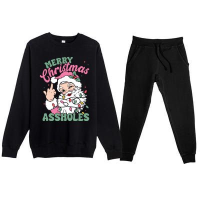 Merry Christmas Assholes Funny Premium Crewneck Sweatsuit Set