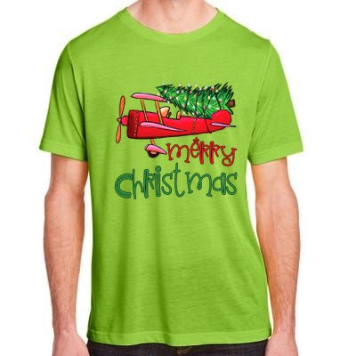 Merry Christmas Airplane Christmas Tree Pilot Xmas Funny Gift Adult ChromaSoft Performance T-Shirt