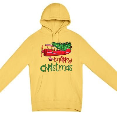 Merry Christmas Airplane Christmas Tree Pilot Xmas Funny Gift Premium Pullover Hoodie