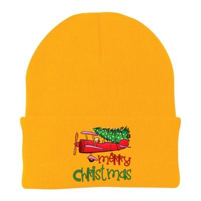 Merry Christmas Airplane Christmas Tree Pilot Xmas Funny Gift Knit Cap Winter Beanie