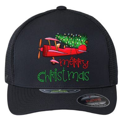 Merry Christmas Airplane Christmas Tree Pilot Xmas Funny Gift Flexfit Unipanel Trucker Cap