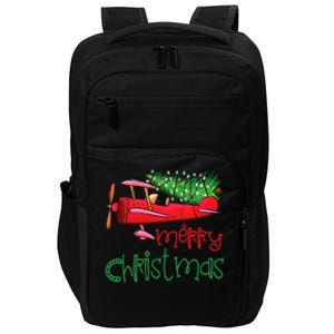 Merry Christmas Airplane Christmas Tree Pilot Xmas Funny Gift Impact Tech Backpack