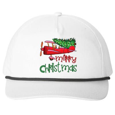 Merry Christmas Airplane Christmas Tree Pilot Xmas Funny Gift Snapback Five-Panel Rope Hat