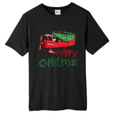 Merry Christmas Airplane Christmas Tree Pilot Xmas Funny Gift Tall Fusion ChromaSoft Performance T-Shirt