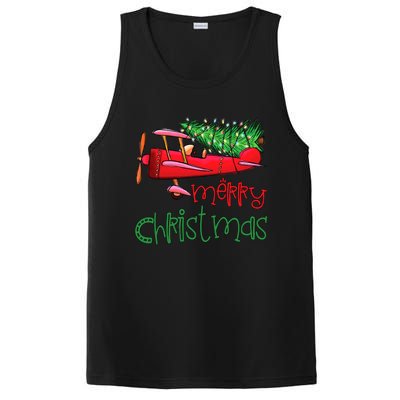 Merry Christmas Airplane Christmas Tree Pilot Xmas Funny Gift PosiCharge Competitor Tank