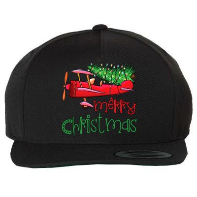 Merry Christmas Airplane Christmas Tree Pilot Xmas Funny Gift Wool Snapback Cap