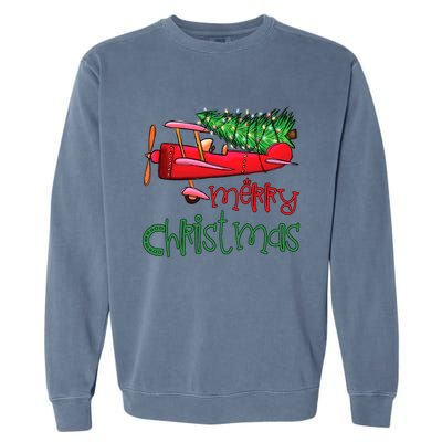 Merry Christmas Airplane Christmas Tree Pilot Xmas Funny Gift Garment-Dyed Sweatshirt