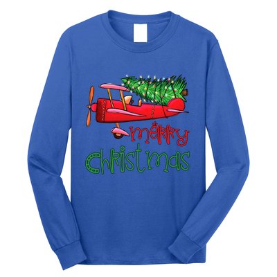 Merry Christmas Airplane Christmas Tree Pilot Xmas Funny Gift Long Sleeve Shirt