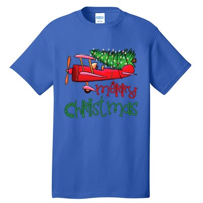 Merry Christmas Airplane Christmas Tree Pilot Xmas Funny Gift Tall T-Shirt