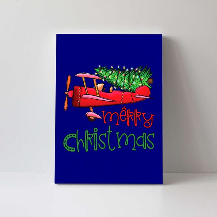 Merry Christmas Airplane Christmas Tree Pilot Xmas Funny Gift Canvas