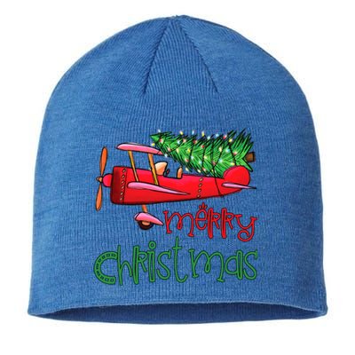 Merry Christmas Airplane Christmas Tree Pilot Xmas Funny Gift Sustainable Beanie