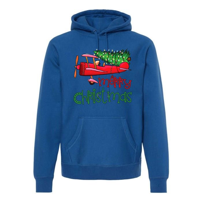 Merry Christmas Airplane Christmas Tree Pilot Xmas Funny Gift Premium Hoodie