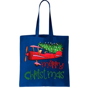 Merry Christmas Airplane Christmas Tree Pilot Xmas Funny Gift Tote Bag