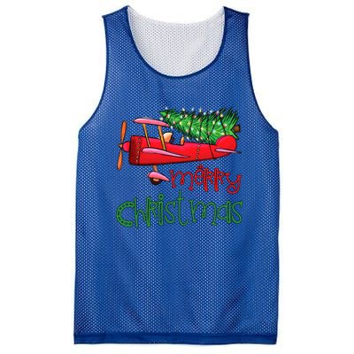 Merry Christmas Airplane Christmas Tree Pilot Xmas Funny Gift Mesh Reversible Basketball Jersey Tank