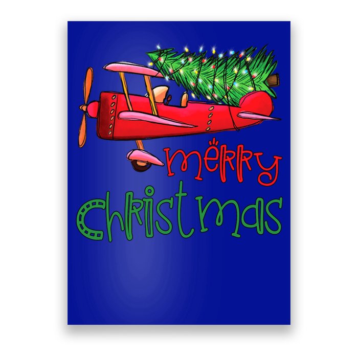 Merry Christmas Airplane Christmas Tree Pilot Xmas Funny Gift Poster