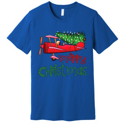 Merry Christmas Airplane Christmas Tree Pilot Xmas Funny Gift Premium T-Shirt