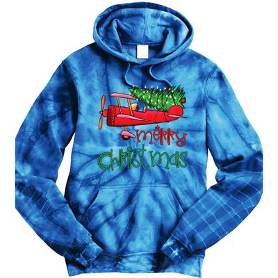 Merry Christmas Airplane Christmas Tree Pilot Xmas Funny Gift Tie Dye Hoodie