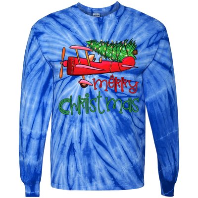 Merry Christmas Airplane Christmas Tree Pilot Xmas Funny Gift Tie-Dye Long Sleeve Shirt