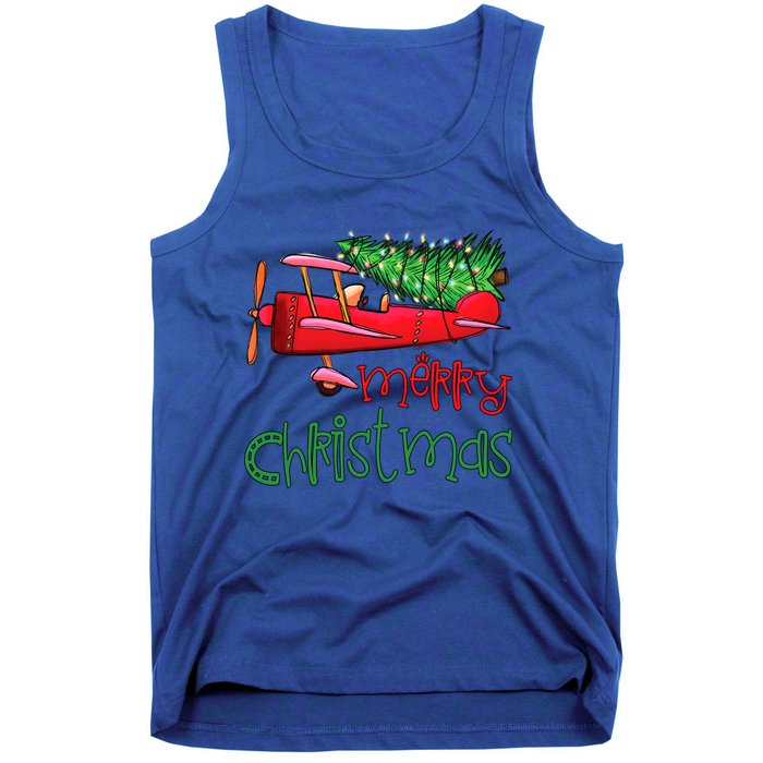 Merry Christmas Airplane Christmas Tree Pilot Xmas Funny Gift Tank Top