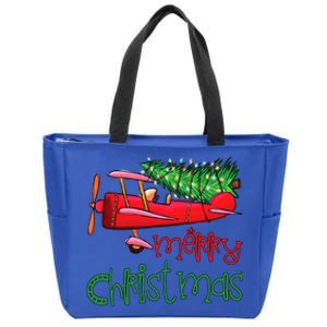 Merry Christmas Airplane Christmas Tree Pilot Xmas Funny Gift Zip Tote Bag