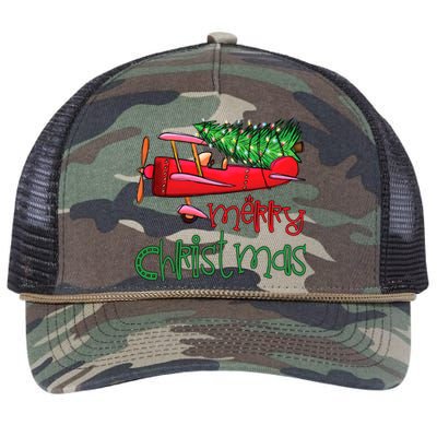 Merry Christmas Airplane Christmas Tree Pilot Xmas Funny Gift Retro Rope Trucker Hat Cap