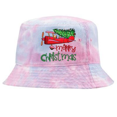 Merry Christmas Airplane Christmas Tree Pilot Xmas Funny Gift Tie-Dyed Bucket Hat