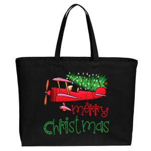 Merry Christmas Airplane Christmas Tree Pilot Xmas Funny Gift Cotton Canvas Jumbo Tote