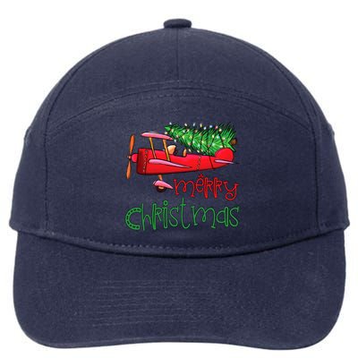 Merry Christmas Airplane Christmas Tree Pilot Xmas Funny Gift 7-Panel Snapback Hat