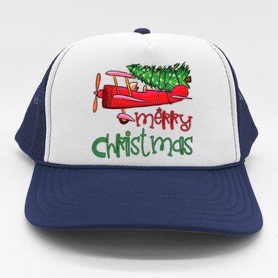 Merry Christmas Airplane Christmas Tree Pilot Xmas Funny Gift Trucker Hat