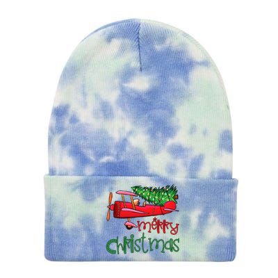 Merry Christmas Airplane Christmas Tree Pilot Xmas Funny Gift Tie Dye 12in Knit Beanie