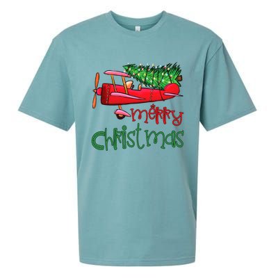 Merry Christmas Airplane Christmas Tree Pilot Xmas Funny Gift Sueded Cloud Jersey T-Shirt