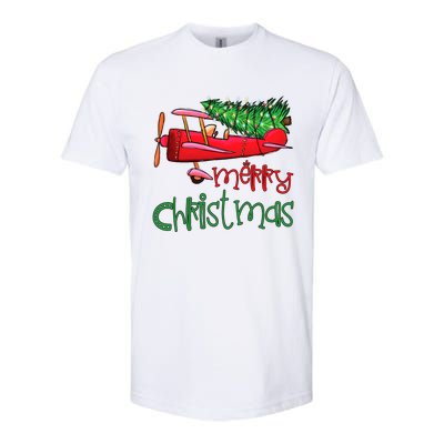 Merry Christmas Airplane Christmas Tree Pilot Xmas Funny Gift Softstyle CVC T-Shirt