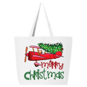 Merry Christmas Airplane Christmas Tree Pilot Xmas Funny Gift 25L Jumbo Tote