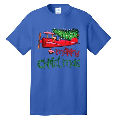 Merry Christmas Airplane Christmas Tree Pilot Xmas Funny Cute Gift Tall T-Shirt