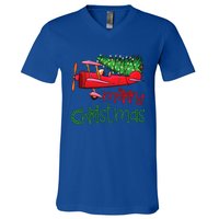 Merry Christmas Airplane Christmas Tree Pilot Xmas Funny Cute Gift V-Neck T-Shirt