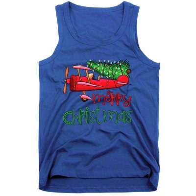 Merry Christmas Airplane Christmas Tree Pilot Xmas Funny Cute Gift Tank Top