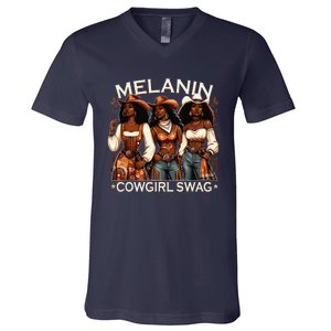 Melanin Cowgirls African Melanin Cowgirl Swag Black History V-Neck T-Shirt