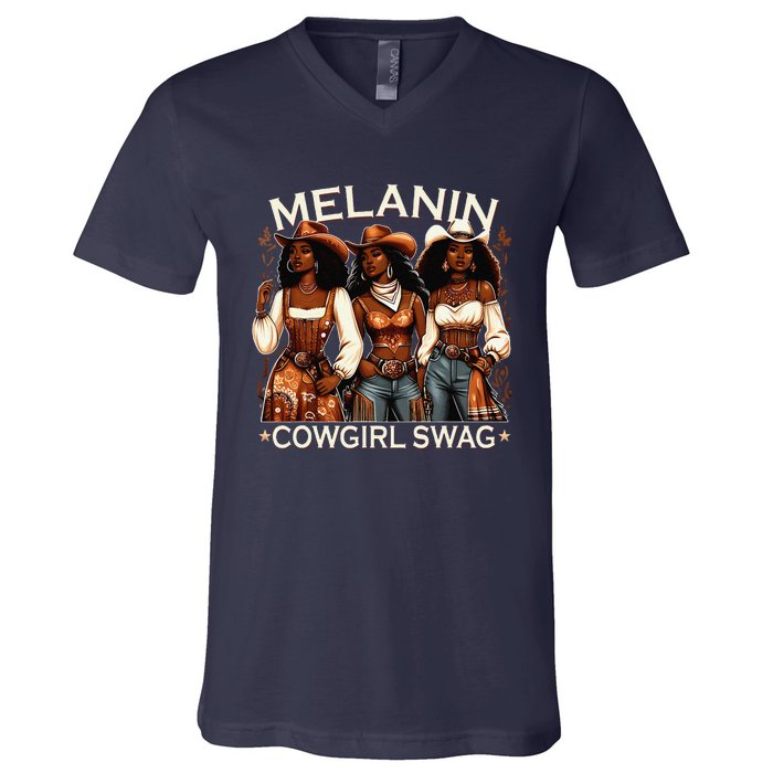 Melanin Cowgirls African Melanin Cowgirl Swag Black History V-Neck T-Shirt