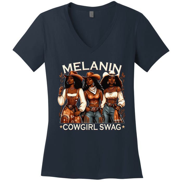 Melanin Cowgirls African Melanin Cowgirl Swag Black History Women's V-Neck T-Shirt