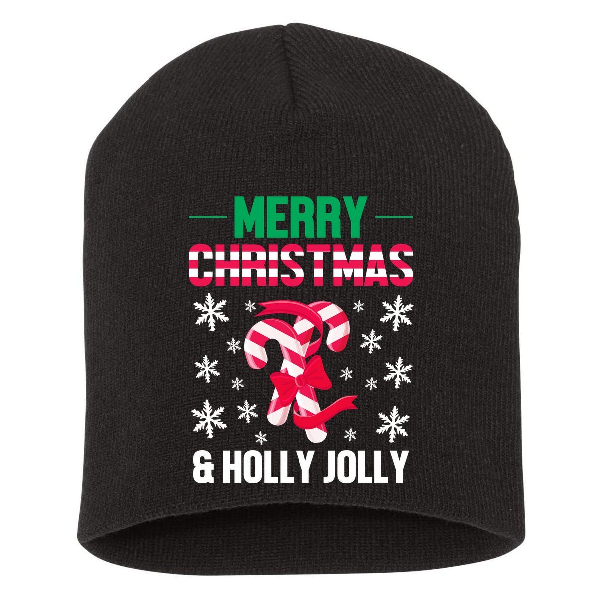 Merry Christmas And Holly Jolly Short Acrylic Beanie