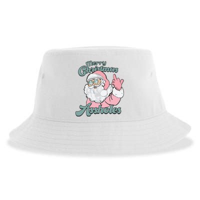 Merry Christmas Assholes Santa Sweater Dirty Humor Christmas Sustainable Bucket Hat