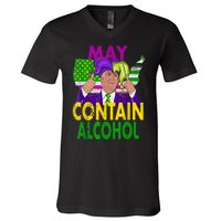 May Contain Alcohol Funny Trump Mardi Gras V-Neck T-Shirt