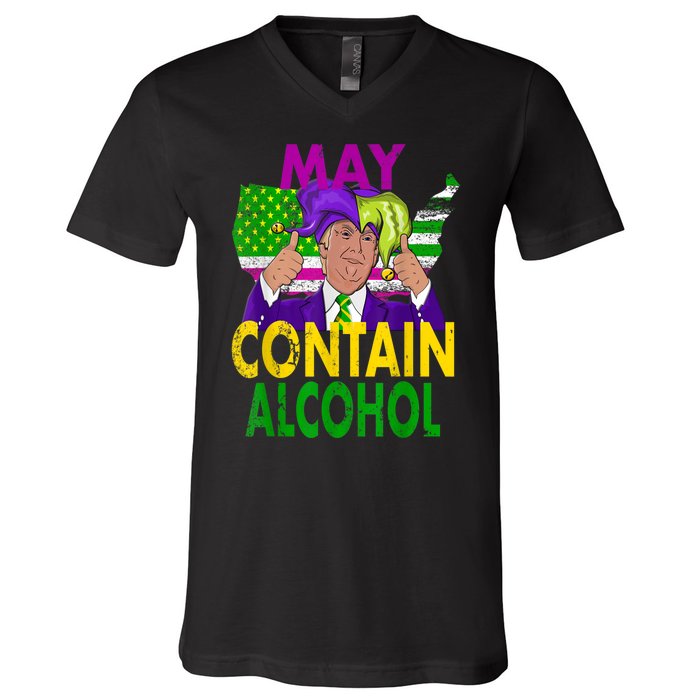 May Contain Alcohol Funny Trump Mardi Gras V-Neck T-Shirt