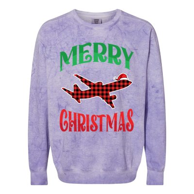 Merry Christmas Aviation Santa Hat Airplane Pilots Xmas Gift Colorblast Crewneck Sweatshirt