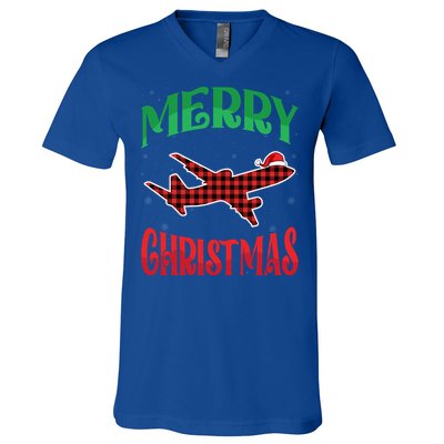 Merry Christmas Aviation Santa Hat Airplane Pilots Xmas Gift V-Neck T-Shirt